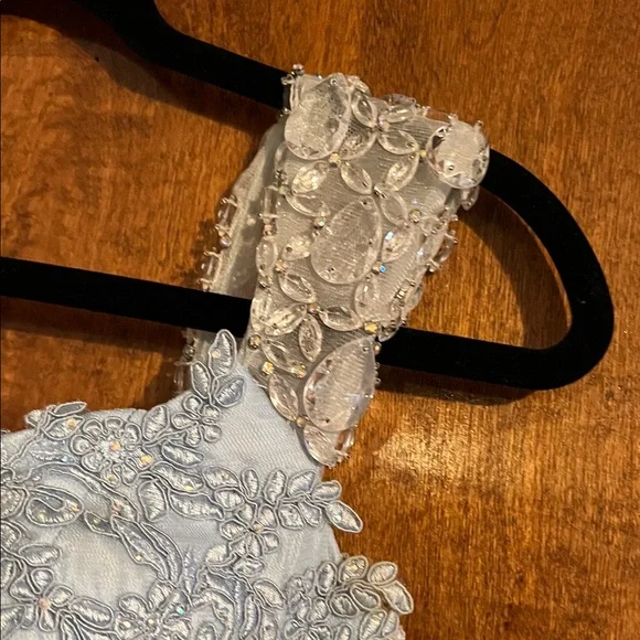 La Femme Light Blue Lace Prom Dress - Picture 4 of 8